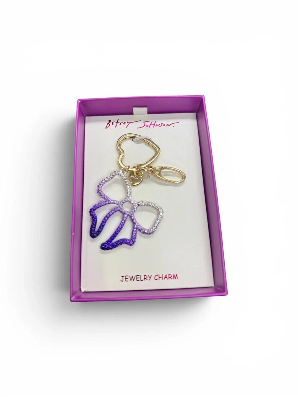 💜🩶BETSEY JOHNSON💜🩶Purple & Silver Ombre’ Bow Keychain Charm/NIB
